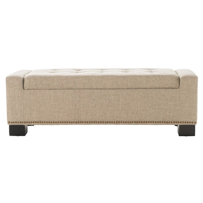 Benjara Abigail Storage Ottoman Bench, Nailhead Trim, Wheat Fabric, 51 Inch