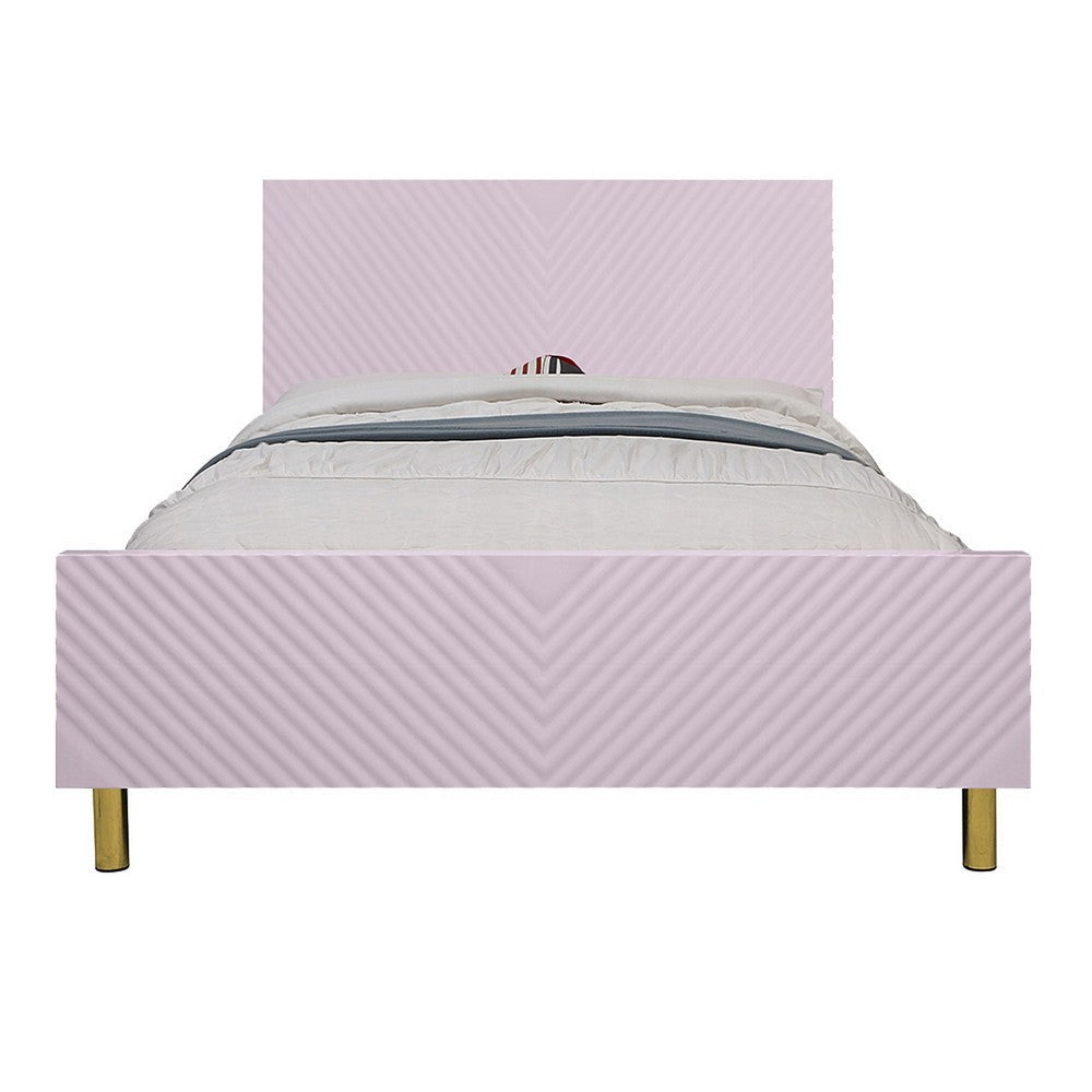 Benjara Tyra Full Size Bed, Sleek Panel Headboard, Gloss Pink Chevron Pattern