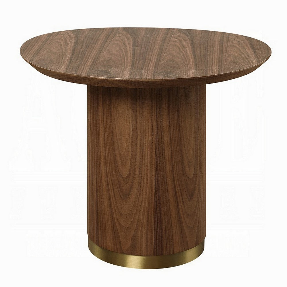 Benjara Iliana Side End Table, 21 Inch Oval Top, Round Pedestal, Walnut Brown