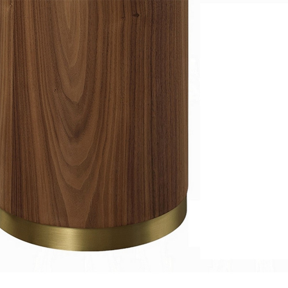 Benjara Iliana Side End Table, 21 Inch Oval Top, Round Pedestal, Walnut Brown