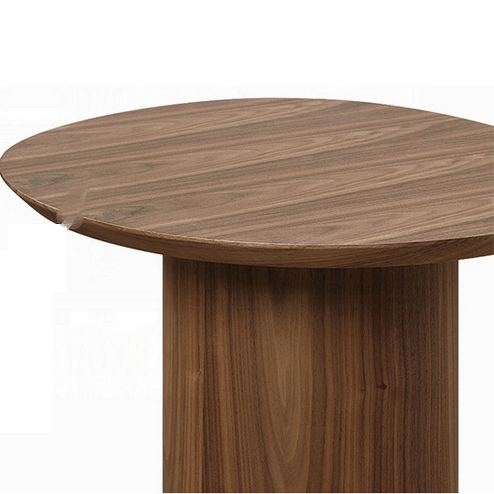 Benjara Iliana Side End Table, 21 Inch Oval Top, Round Pedestal, Walnut Brown