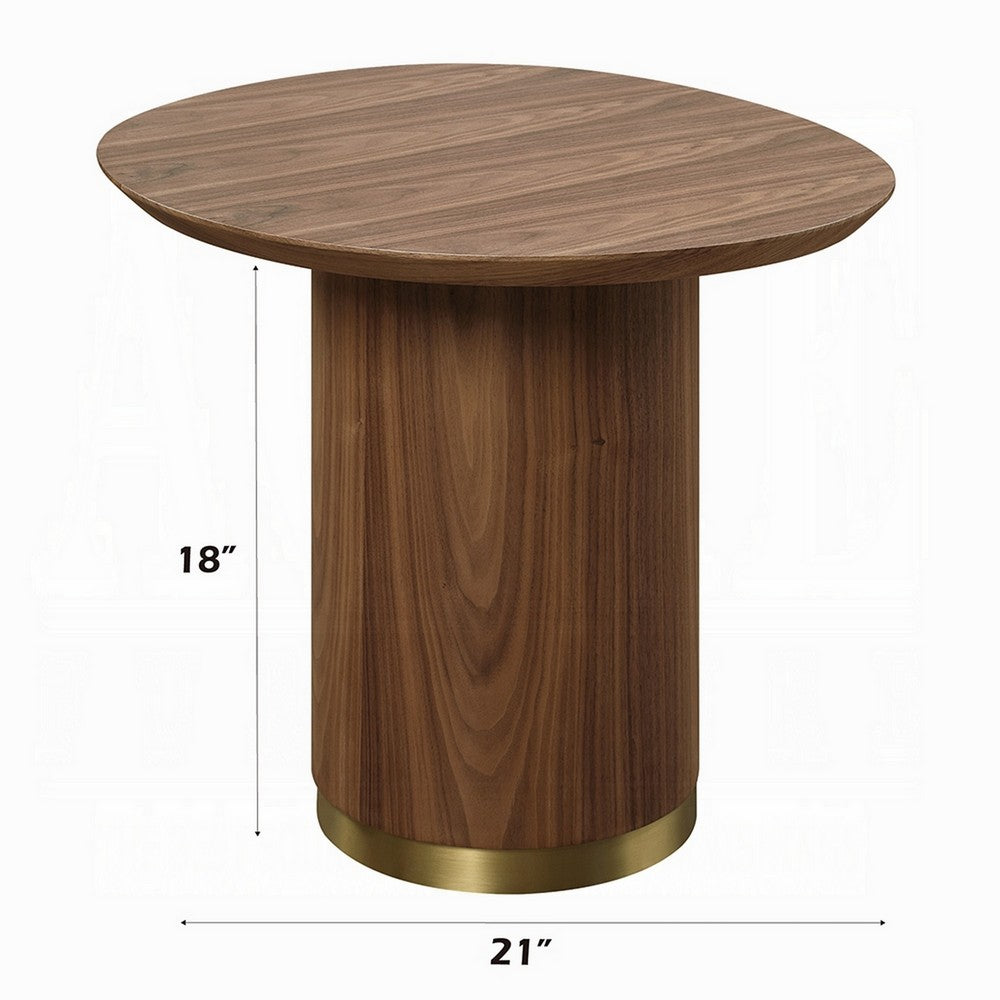 Benjara Iliana Side End Table, 21 Inch Oval Top, Round Pedestal, Walnut Brown