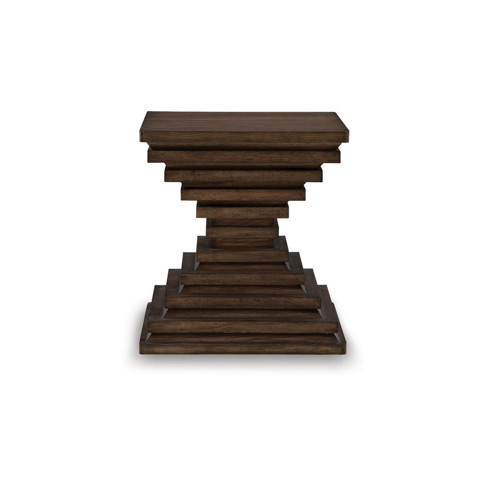 Benjara Reem Side End Table, Square Geometric Hourglass, 28 Inch Dark Brown