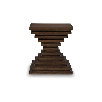 Benjara Reem Side End Table, Square Geometric Hourglass, 28 Inch Dark Brown