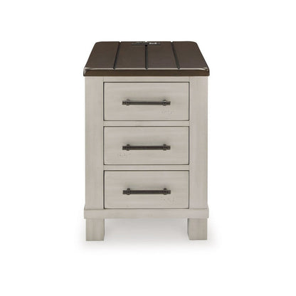 Benjara Barb Chairside End Table, 3 Drawers, 24 Inch Glazed Gray Acacia Wood