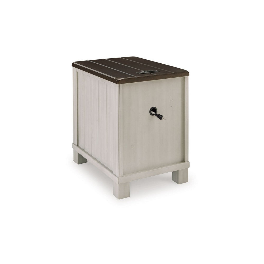 Benjara Barb Chairside End Table, 3 Drawers, 24 Inch Glazed Gray Acacia Wood
