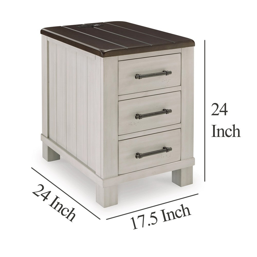 Benjara Barb Chairside End Table, 3 Drawers, 24 Inch Glazed Gray Acacia Wood