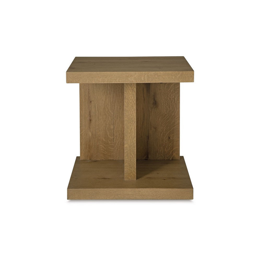 Benjara Anay Chairside Table with Dual USB Port, 22 Inch Brown Rustic Oak