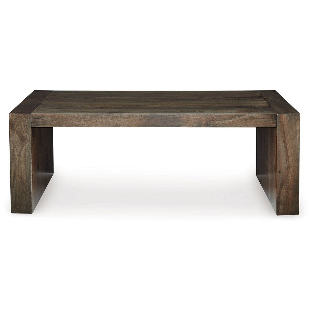 Benjara Dreg Cocktail Coffee Table with Diamond Cut Design, Brown Panel Legs