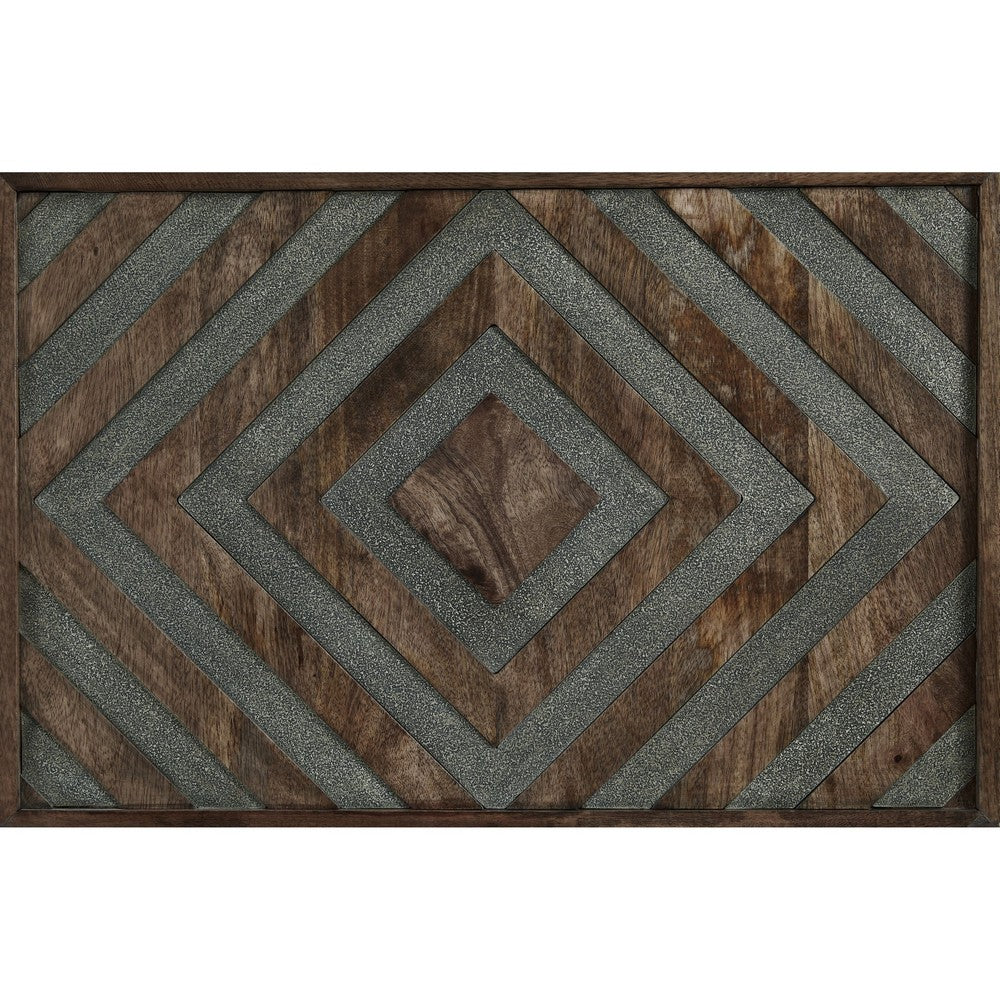 Benjara Dreg Cocktail Coffee Table with Diamond Cut Design, Brown Panel Legs
