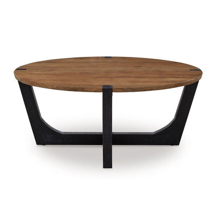 Benjara Leyi Round Coffee Table, Angled Legs, 44 Inch Brown Mango Wood