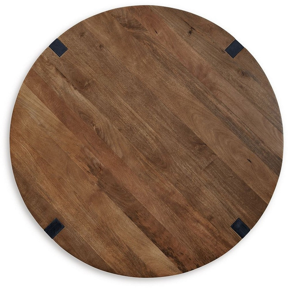Benjara Leyi Round Coffee Table, Angled Legs, 44 Inch Brown Mango Wood