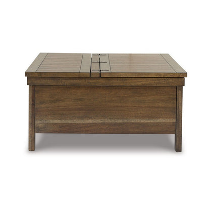 Benjara Chip Lift Top Coffee Table, Hidden Storage, 36 Inch Brown Acacia Wood