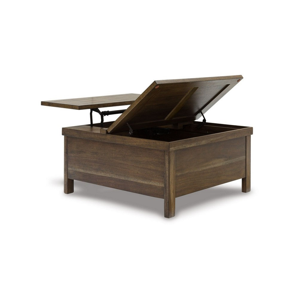 Benjara Chip Lift Top Coffee Table, Hidden Storage, 36 Inch Brown Acacia Wood