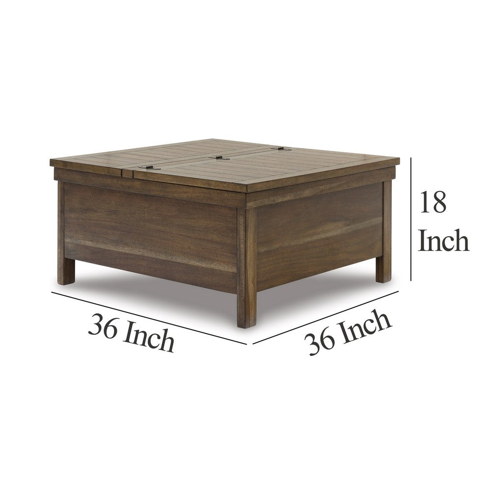 Benjara Chip Lift Top Coffee Table, Hidden Storage, 36 Inch Brown Acacia Wood