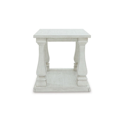 Benjara Dyne Side End Table, Plank Top, Baluster Legs, 27 Inch White Hardwood