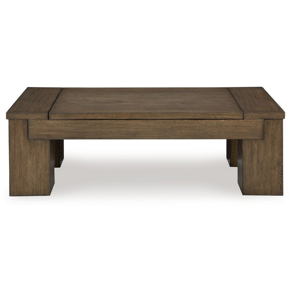 Benjara Wain Lift Top Cocktail Coffee Table, 54 Inch Rustic Brown Solid Wood