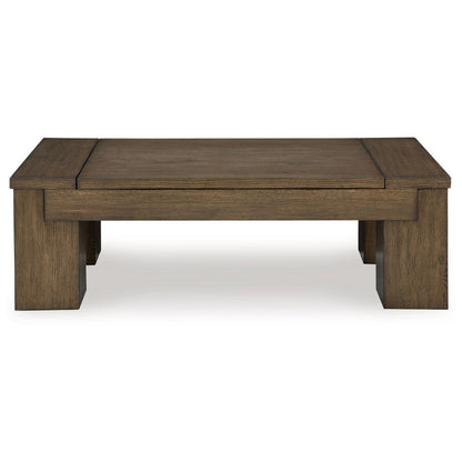 Benjara Wain Lift Top Cocktail Coffee Table, 54 Inch Rustic Brown Solid Wood