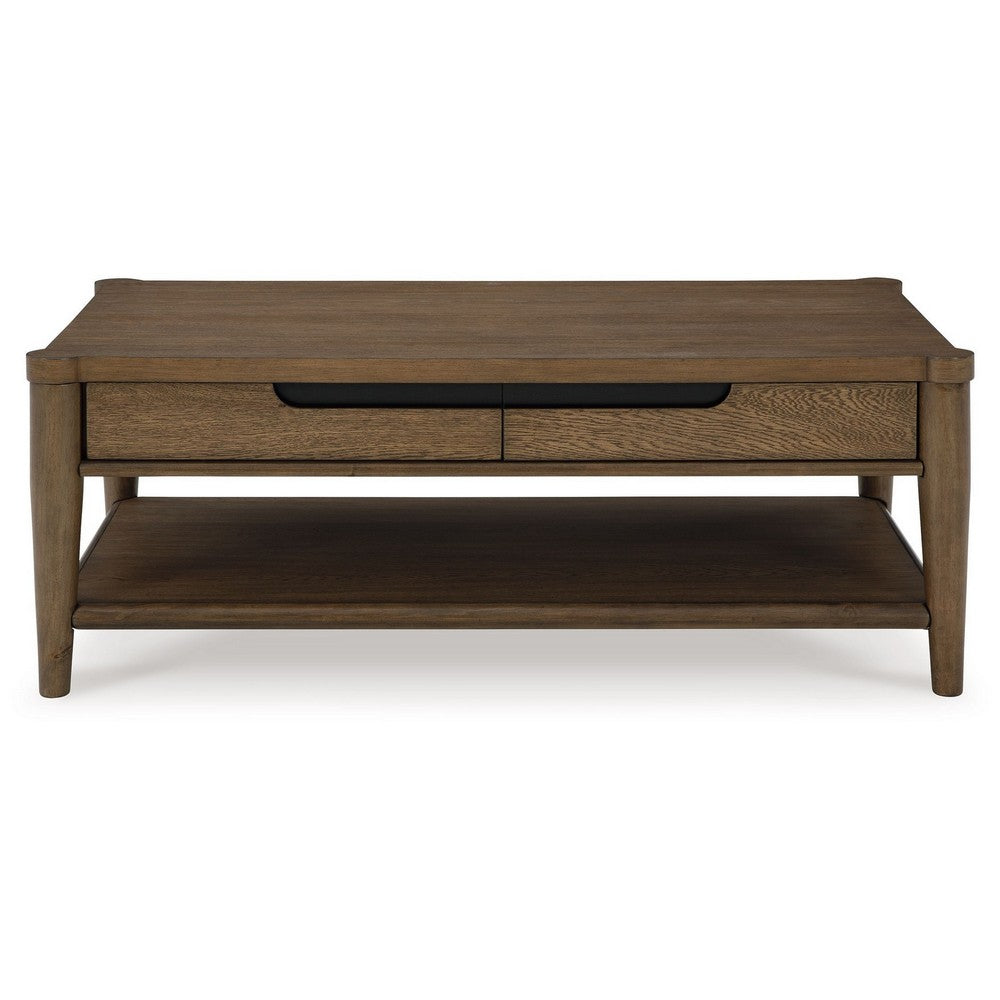 Benjara Howie Cocktail Coffee Table, 2 Drawers, 50 Inch Rustic Brown Wood