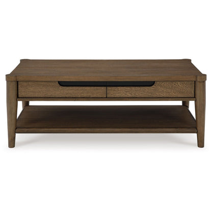 Benjara Howie Cocktail Coffee Table, 2 Drawers, 50 Inch Rustic Brown Wood