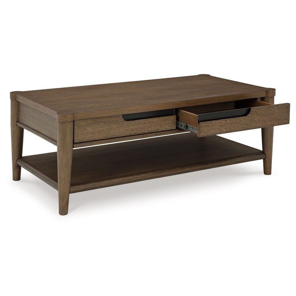 Benjara Howie Cocktail Coffee Table, 2 Drawers, 50 Inch Rustic Brown Wood