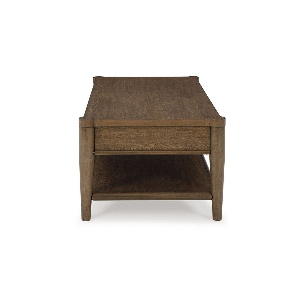 Benjara Howie Cocktail Coffee Table, 2 Drawers, 50 Inch Rustic Brown Wood