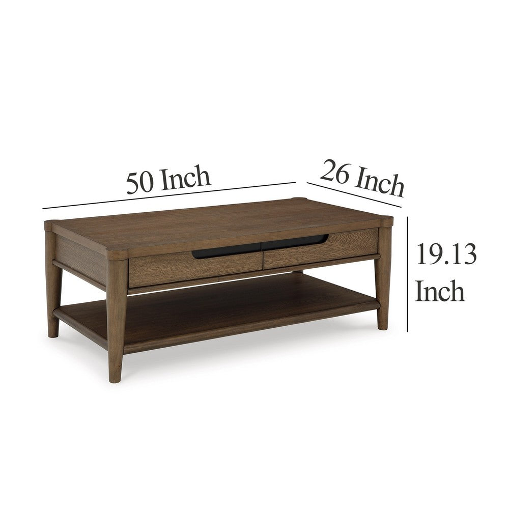 Benjara Howie Cocktail Coffee Table, 2 Drawers, 50 Inch Rustic Brown Wood