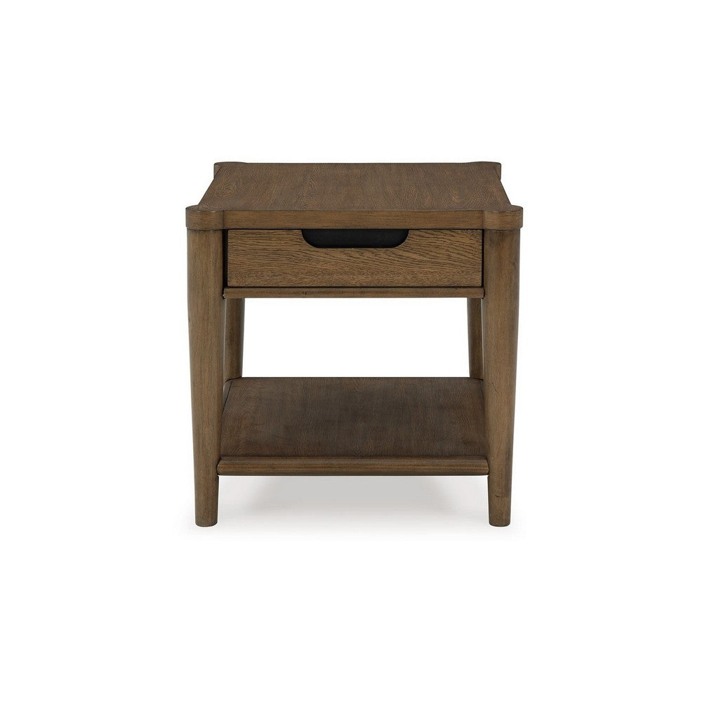 Benjara Howie Side End Table, Drawer And Shelf, Rectangular 26 Inch Brown Wood