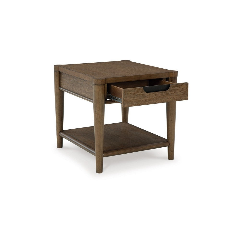 Benjara Howie Side End Table, Drawer And Shelf, Rectangular 26 Inch Brown Wood