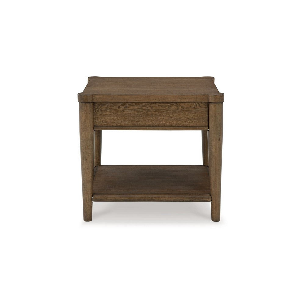 Benjara Howie Side End Table, Drawer And Shelf, Rectangular 26 Inch Brown Wood