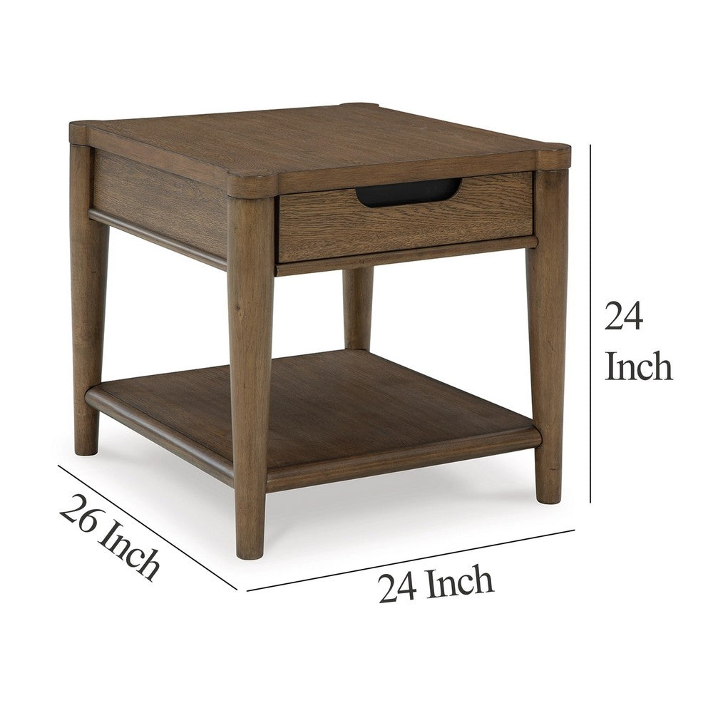Benjara Howie Side End Table, Drawer And Shelf, Rectangular 26 Inch Brown Wood