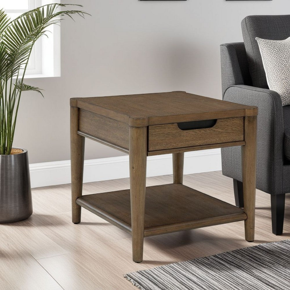 Benjara Howie Side End Table, Drawer And Shelf, Rectangular 26 Inch Brown Wood