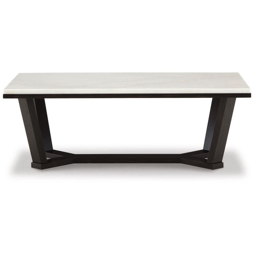 Benjara Fana Cocktail Coffee Table, Marble, Rectangular 48 Inch Espresso Brown