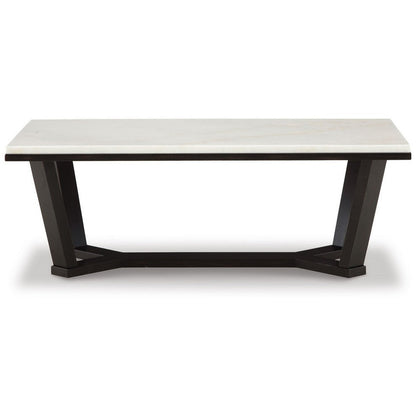 Benjara Fana Cocktail Coffee Table, Marble, Rectangular 48 Inch Espresso Brown