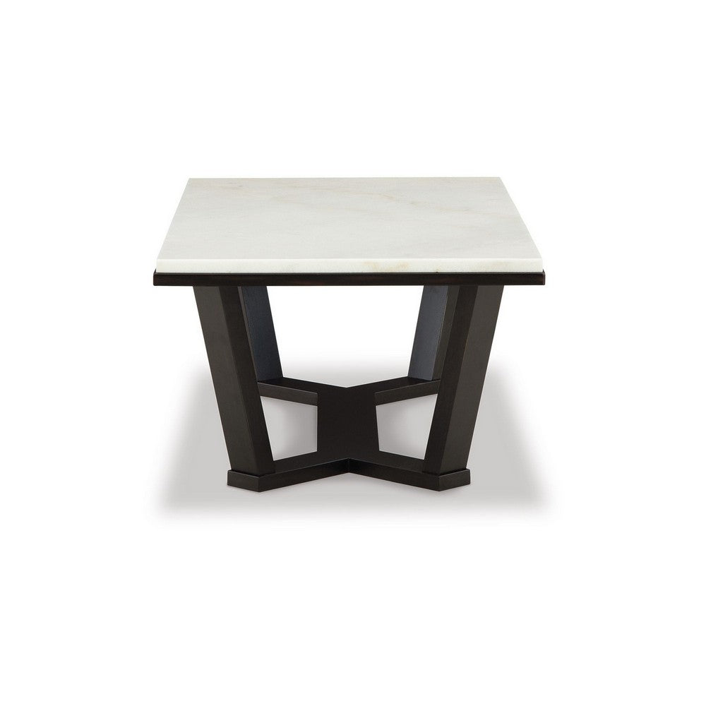 Benjara Fana Cocktail Coffee Table, Marble, Rectangular 48 Inch Espresso Brown