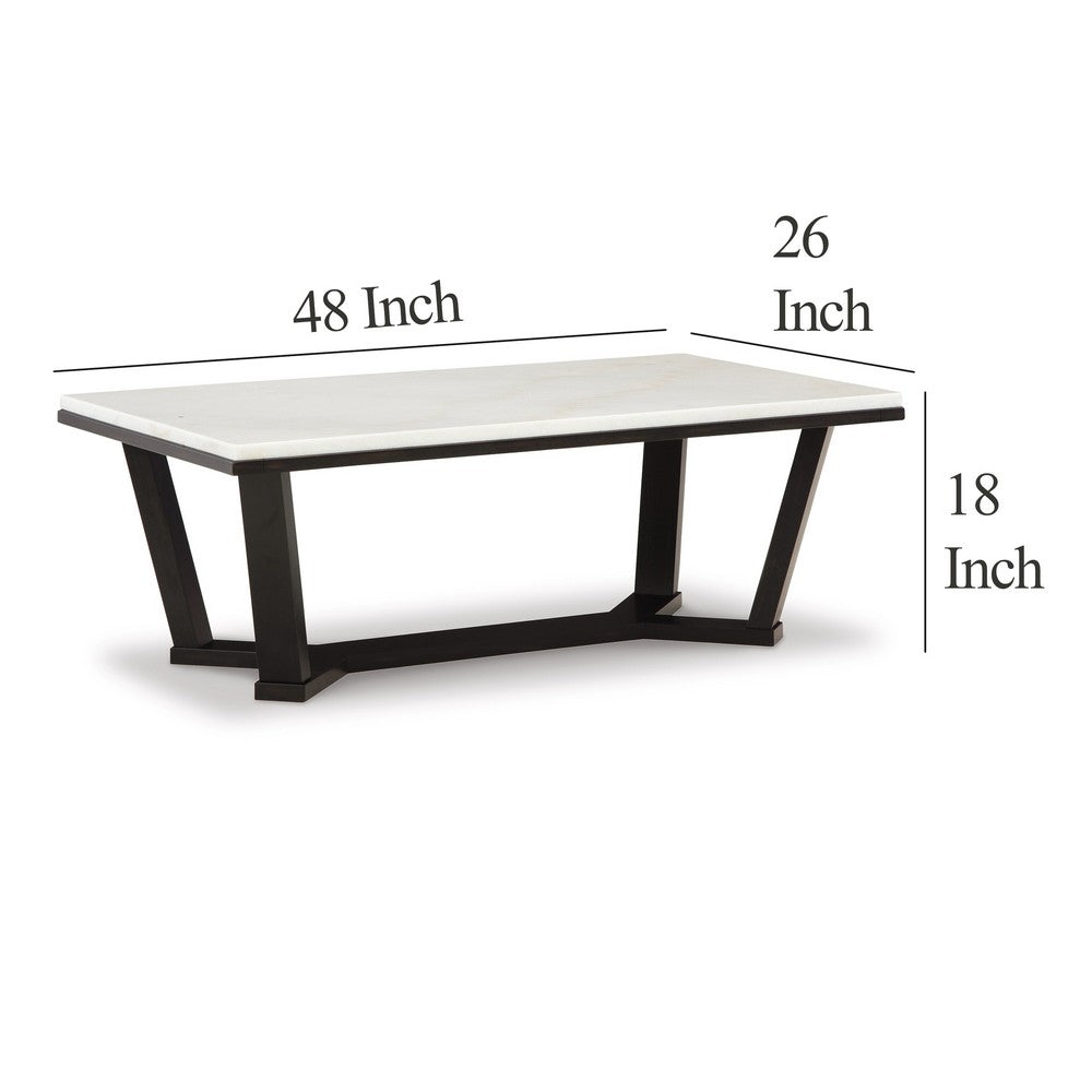 Benjara Fana Cocktail Coffee Table, Marble, Rectangular 48 Inch Espresso Brown