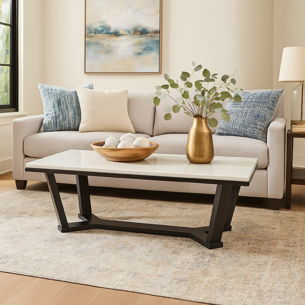 Benjara Fana Cocktail Coffee Table, Marble, Rectangular 48 Inch Espresso Brown