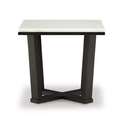 Benjara Fana Side End Table, White Marble Top, 24 Inch Square, Espresso Brown
