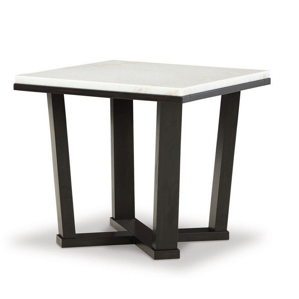 Benjara Fana Side End Table, White Marble Top, 24 Inch Square, Espresso Brown