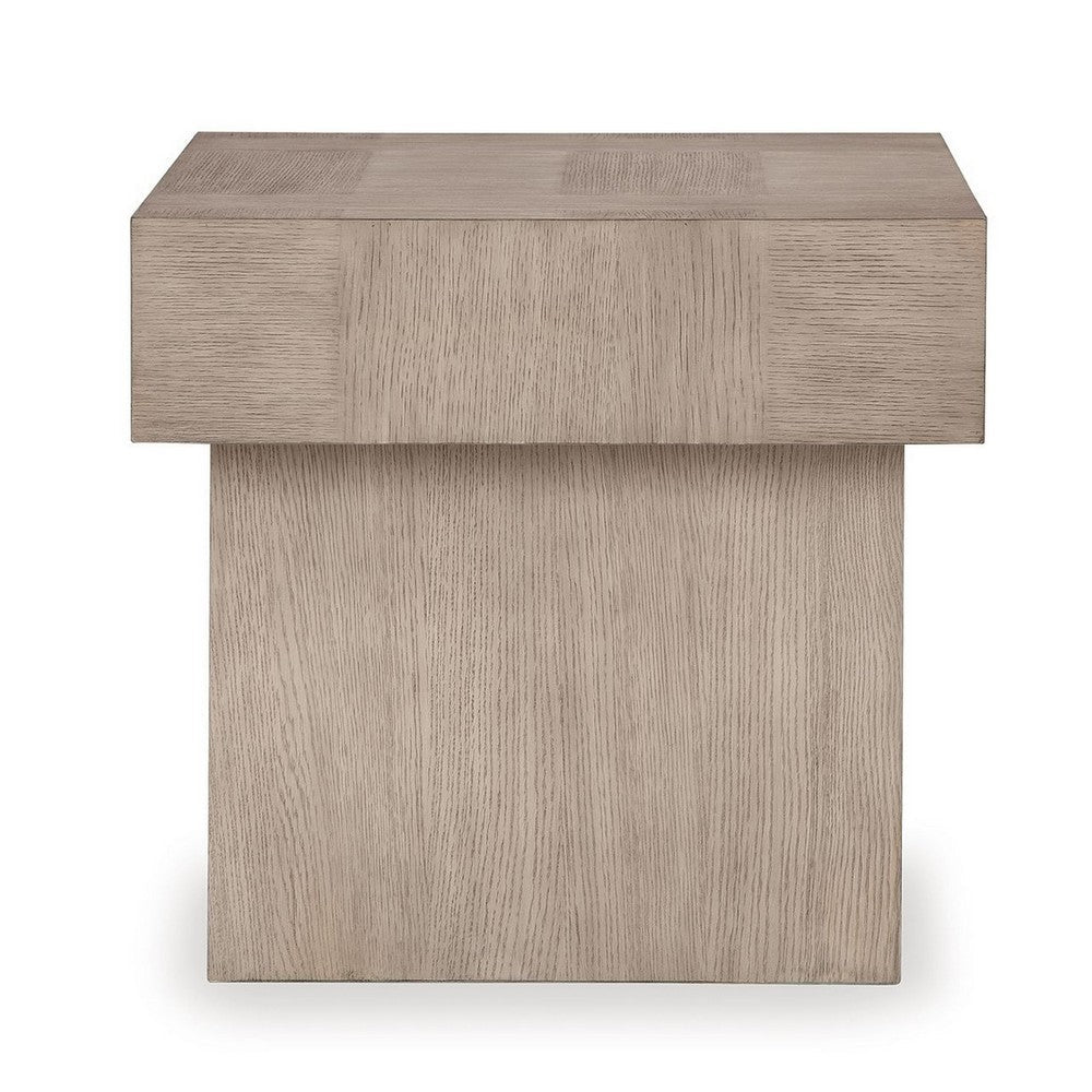 Benjara Laina Side End Table, Light Grayish Brown Hardwood, Square 26 Inch