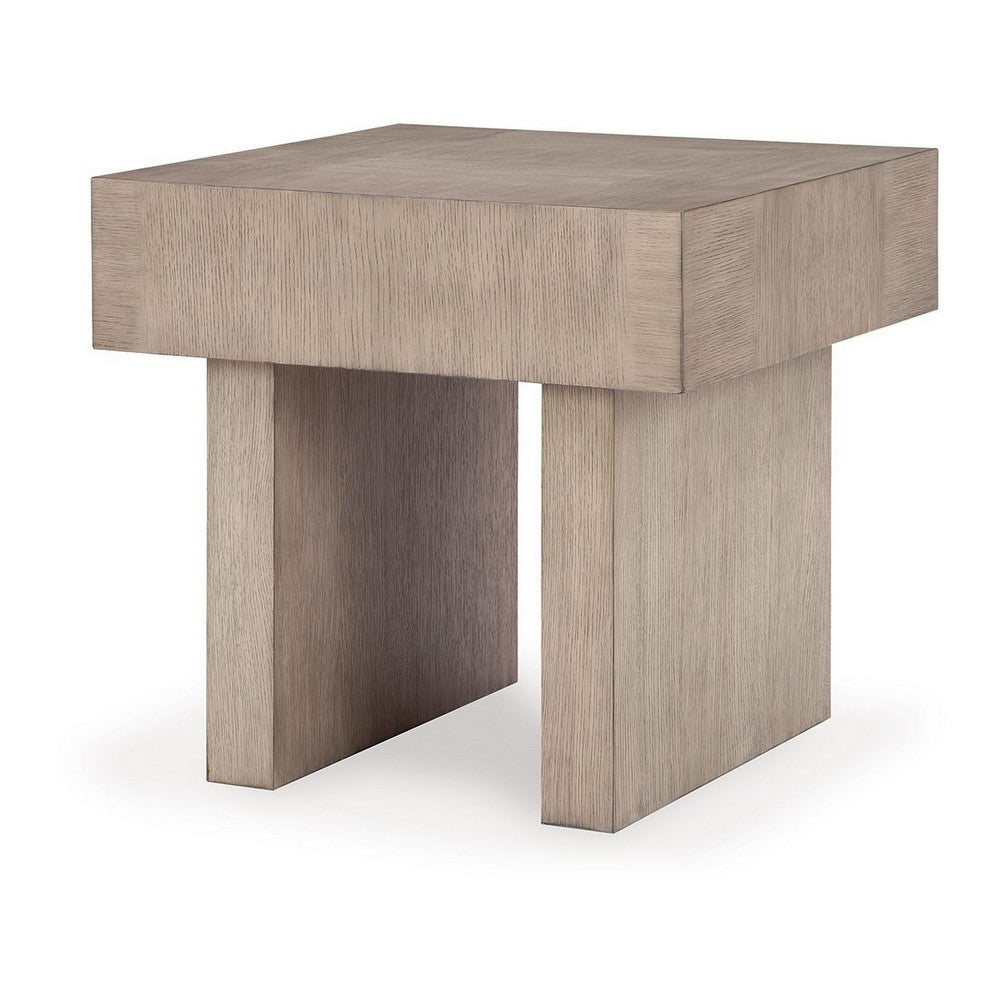 Benjara Laina Side End Table, Light Grayish Brown Hardwood, Square 26 Inch