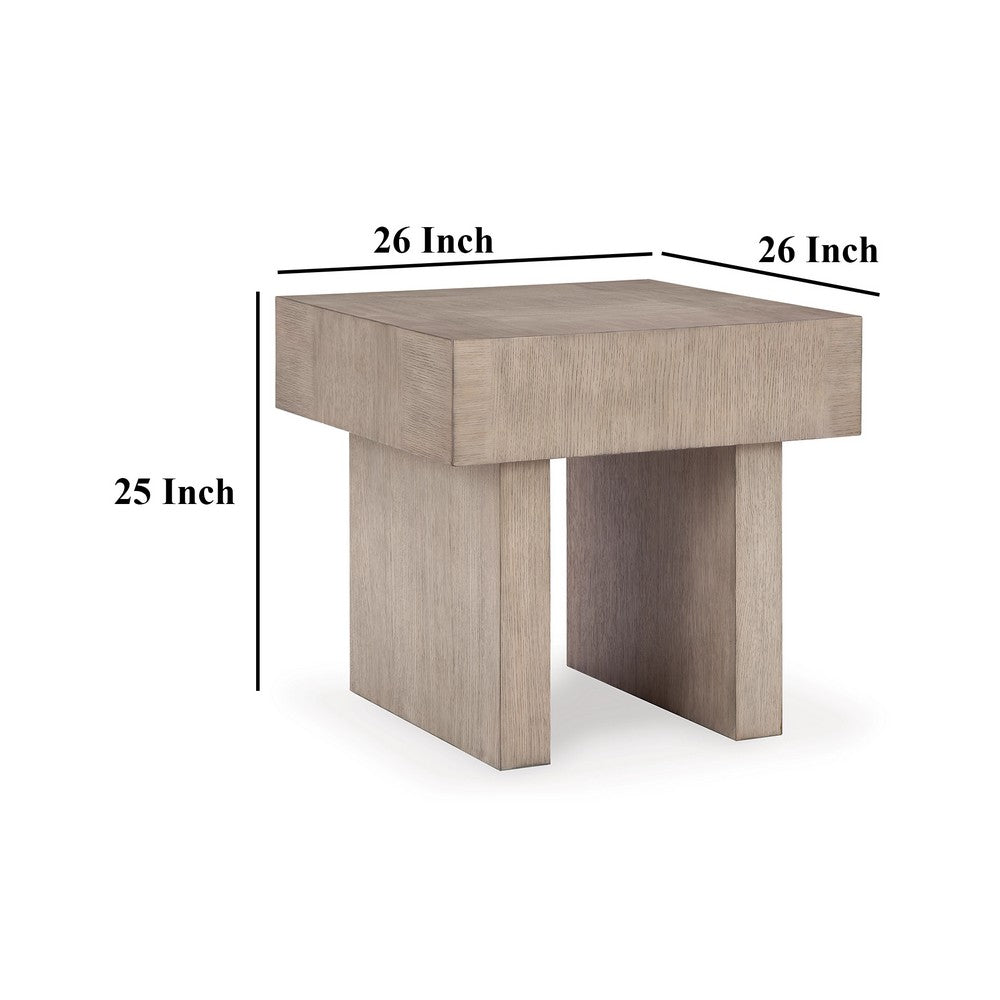 Benjara Laina Side End Table, Light Grayish Brown Hardwood, Square 26 Inch