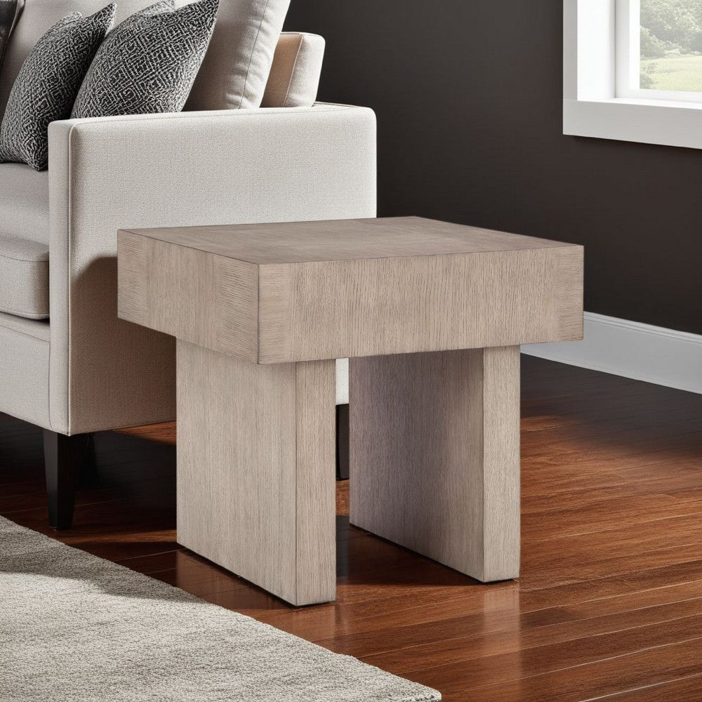 Benjara Laina Side End Table, Light Grayish Brown Hardwood, Square 26 Inch