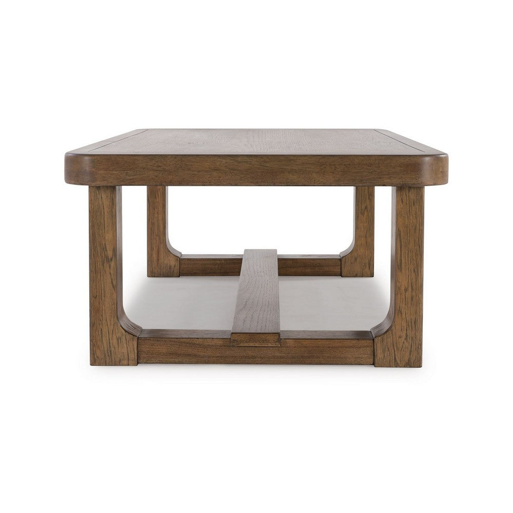 Benjara Cabal Coffee Table, Light Brown Hardwood Frame, Rectangular 34 Inch