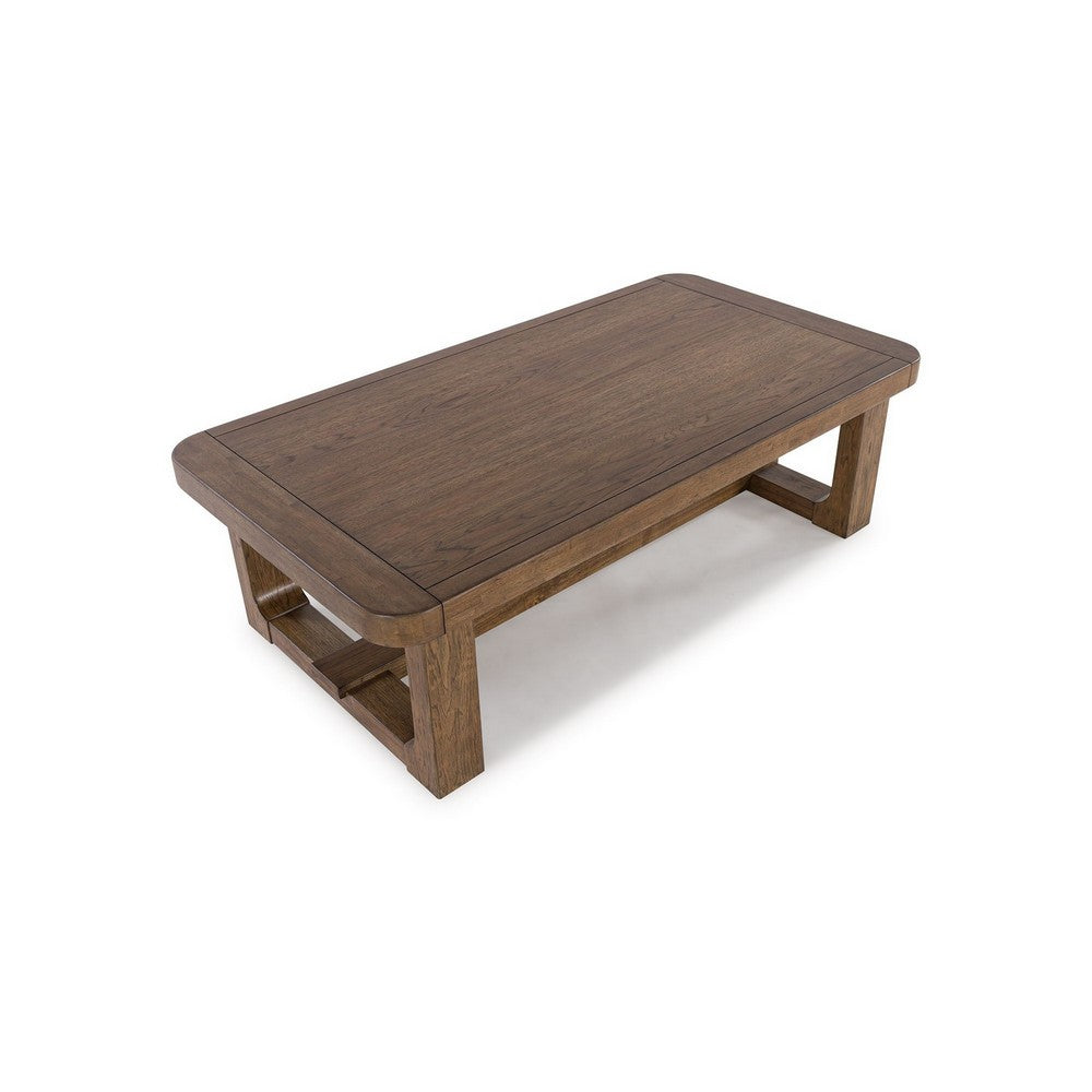 Benjara Cabal Coffee Table, Light Brown Hardwood Frame, Rectangular 34 Inch