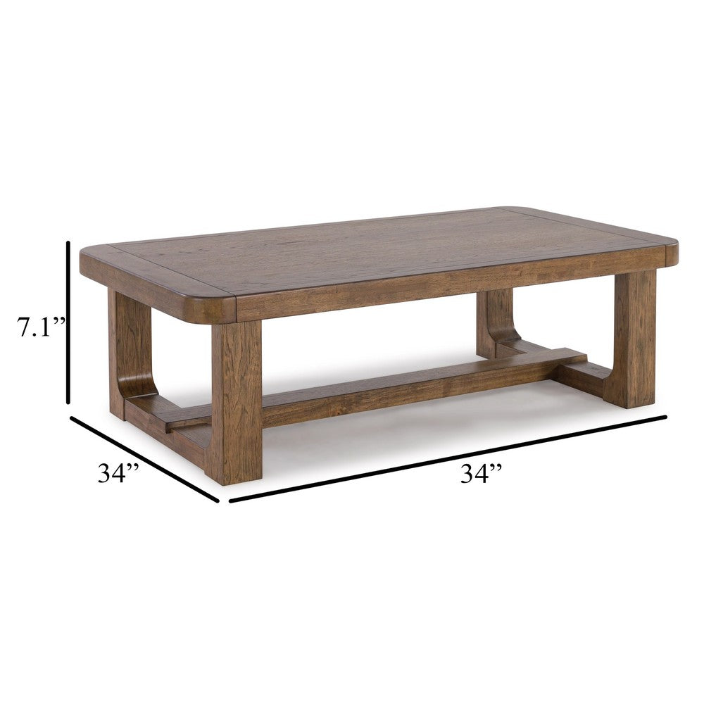 Benjara Cabal Coffee Table, Light Brown Hardwood Frame, Rectangular 34 Inch