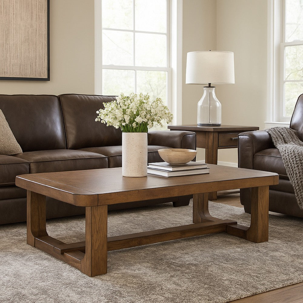 Benjara Cabal Coffee Table, Light Brown Hardwood Frame, Rectangular 34 Inch