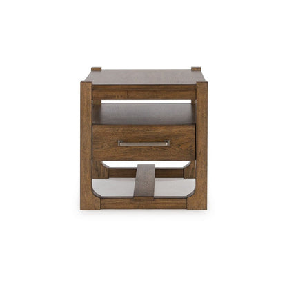 Benjara Cabal Square Side End Table, Drawer, Shelf, Light Brown Wood, 24 Inch