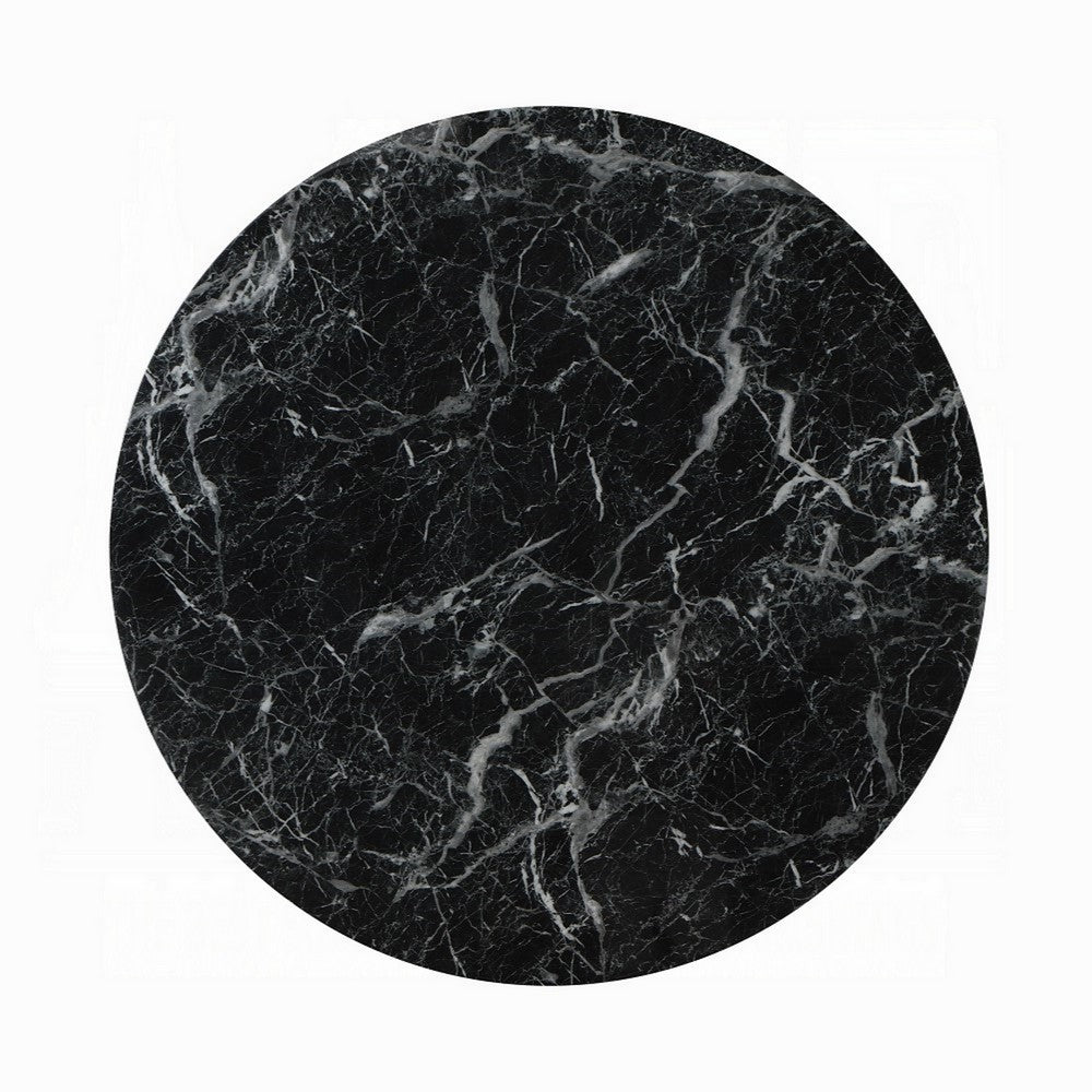 Benjara Olivia Dining Table, Pedestal Base, 48 Inch Round Black Faux Stone Top