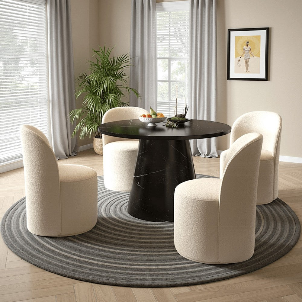 Benjara Olivia Dining Table, Pedestal Base, 48 Inch Round Black Faux Stone Top